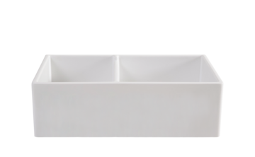 Double Farmhouse Sink with Offset Bowl - 838mm by Savile Row - front angled view