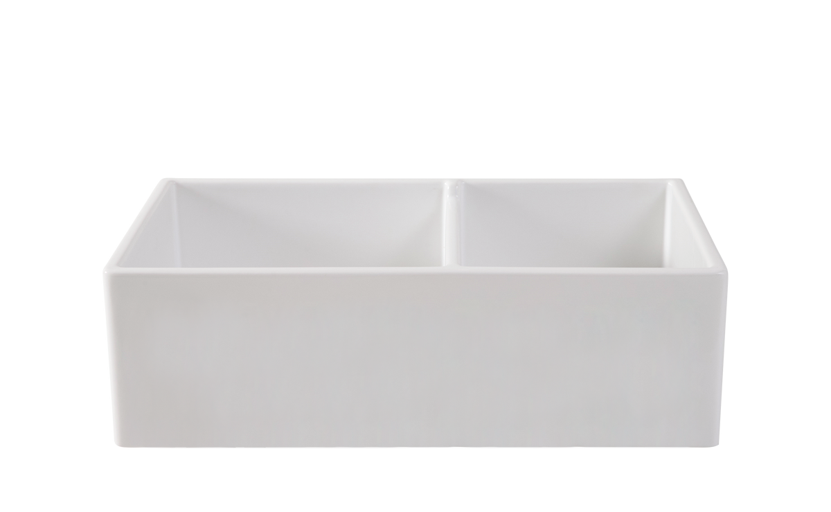 Double Farmhouse Sink with Offset Bowl - 838mm by Savile Row - front view