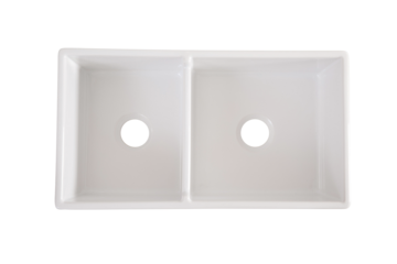 Double Farmhouse Sink with Offset Bowl - 838mm by Savile Row - top-down view without waste