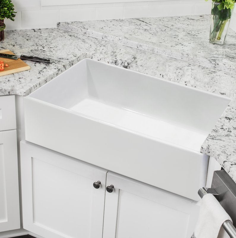 Farmhouse Sink - 914mm by Savile Row - single bowl fireclay farmhouse sink - installed lifestyle view