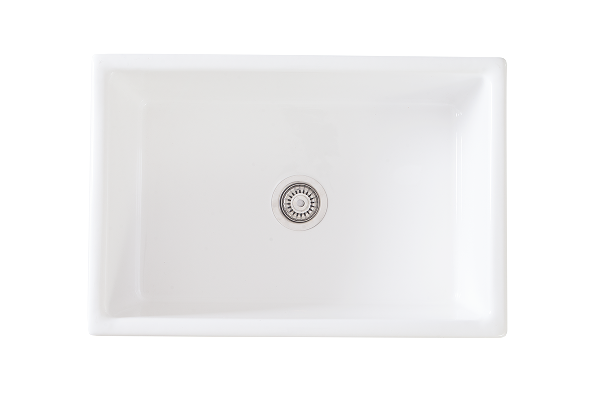 Fireclay Butler Sink - 595mm by Savile Row - single bowl fireclay butler sink - top-down view with waste