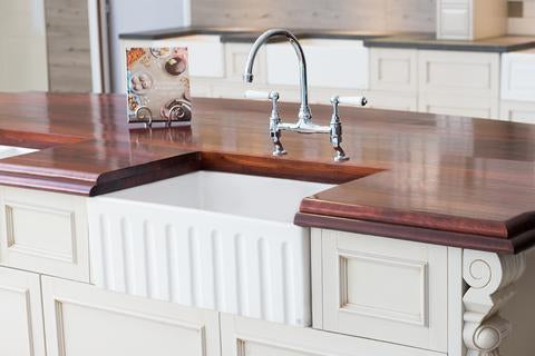 Fluted Butler Sink - 595mm by Savile Row - single bowl fluted fireclay butler sink - installed lifestyle view
