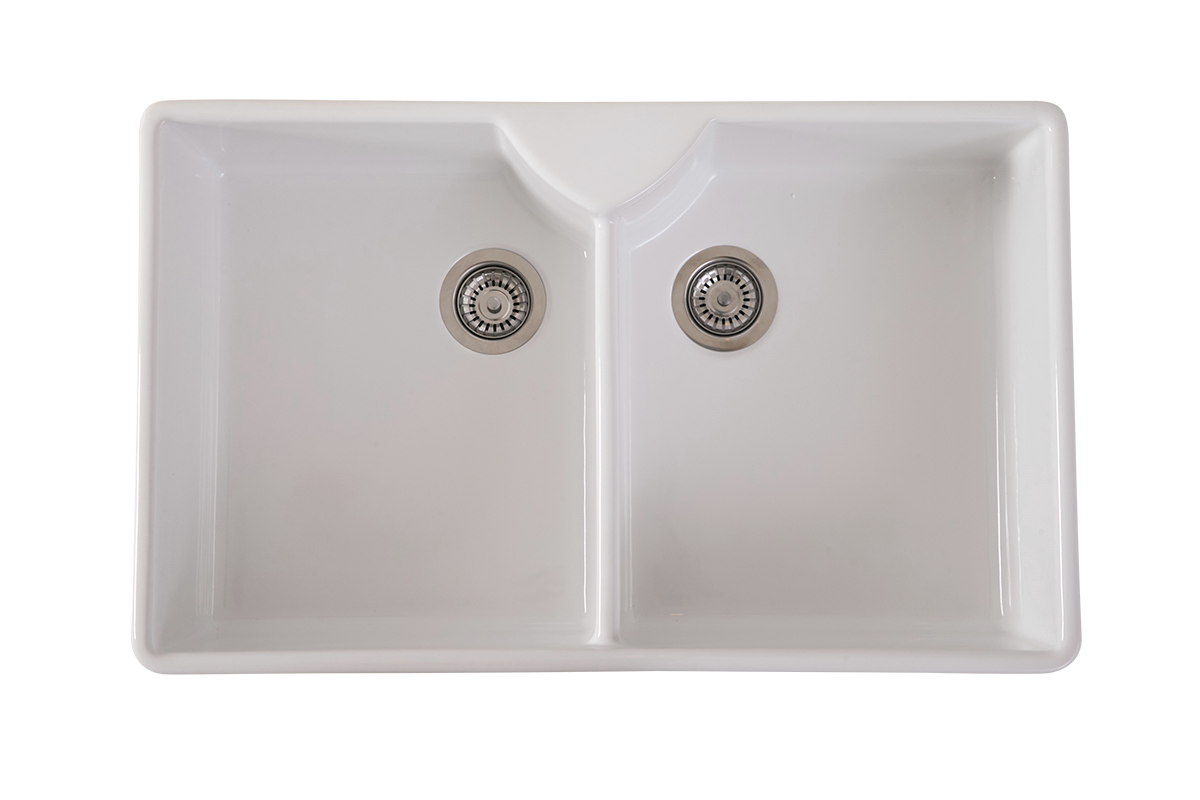 Great British Double Butler Sink - 895mm by Savile Row - top-down view with waste