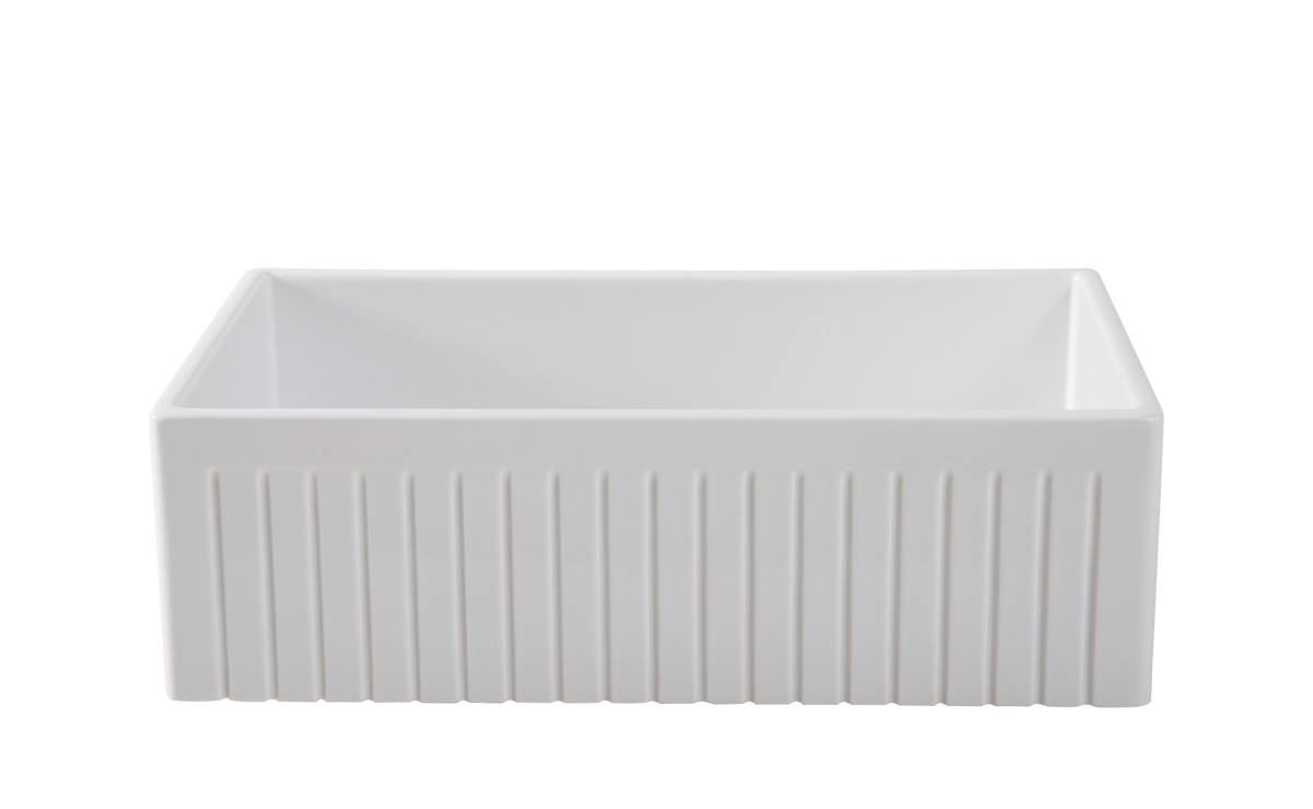 Large Single Bowl 838 mm Narrow Fluted Farmhouse Sink by Savile Row - front view