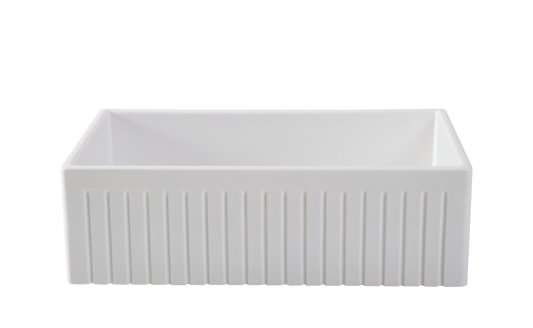 Large Single Bowl 838 mm Narrow Fluted Farmhouse Sink by Savile Row - front view