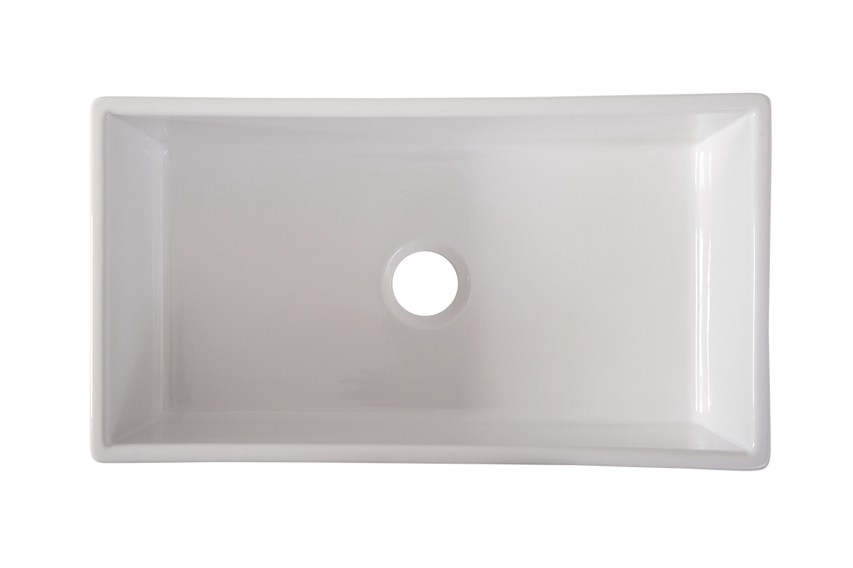 Large Single Bowl 838 mm Narrow Fluted Farmhouse Sink by Savile Row - top-down view without waste