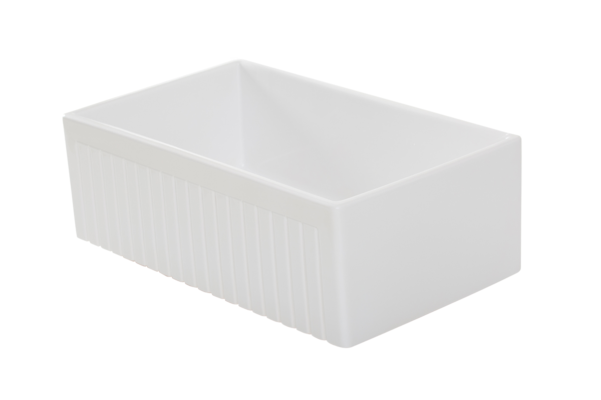 Narrow Fluted Single Bowl Fireclay Farmhouse Sink - 755mm by Savile Row - angled view