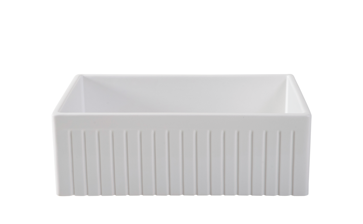 Narrow Fluted Single Bowl Fireclay Farmhouse Sink - 755mm by Savile Row - front view