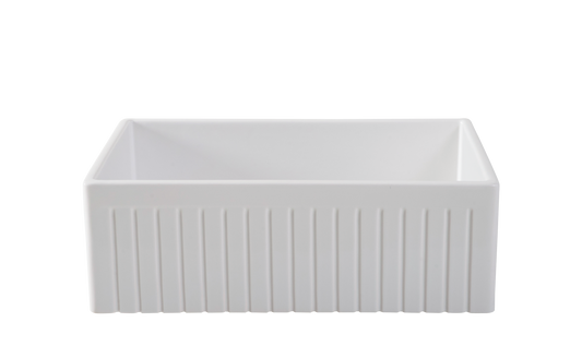 Narrow Fluted Single Bowl Fireclay Farmhouse Sink - 755mm by Savile Row - front view