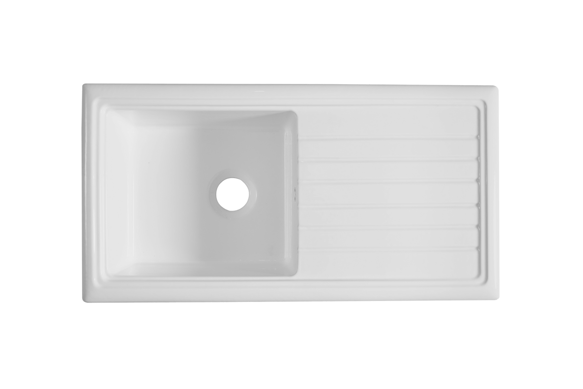 Soho 1.0 - Ceramic Kitchen Sink & Drain Board by Savile Row - top view without waste