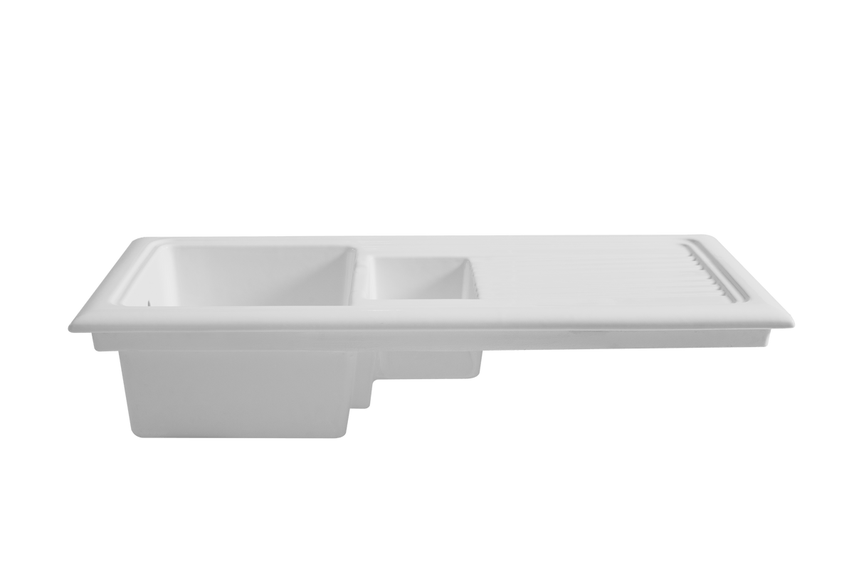 Soho 1.5 - Ceramic Kitchen Sink 1.5 Bowl And Drain Board by Savile Row - opposite angled view