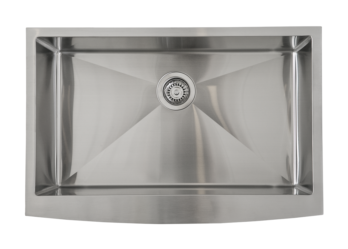 Stainless Steel Butler Sink - 762mm by Savile Row - single bowl stainless steel farmhouse sink - top-down view with waste