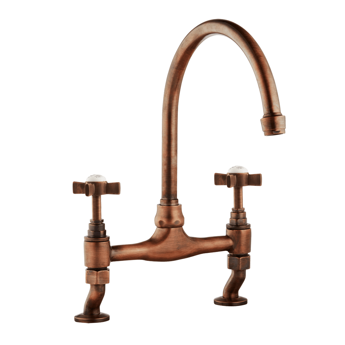 Traditional Kitchen Bridge Mixer Tap by Renaissance - Antique Copper / Cross Handles - front view