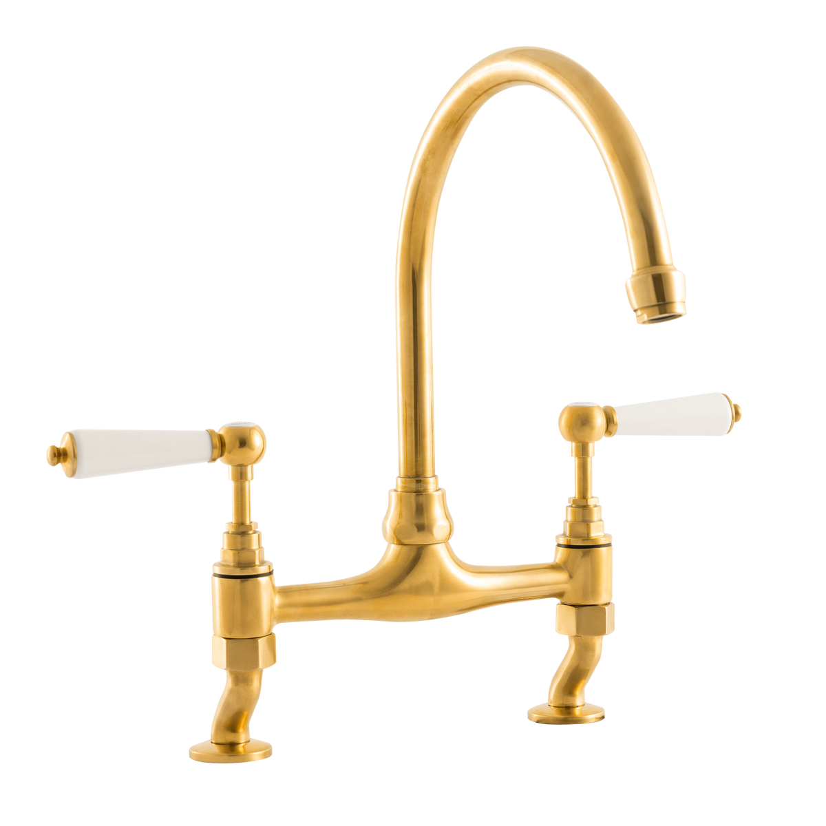 Traditional Kitchen Bridge Mixer Tap by Renaissance - Brass / Porcelain Levers - front view
