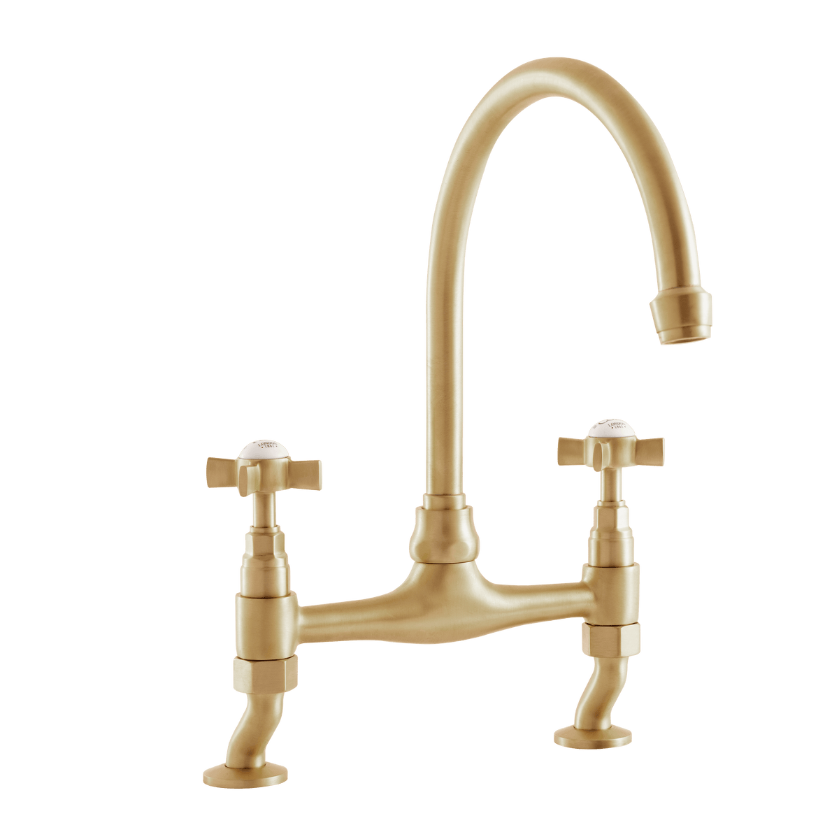 Traditional Kitchen Bridge Mixer Tap by Renaissance - Brushed Brass / Cross Handles - front view