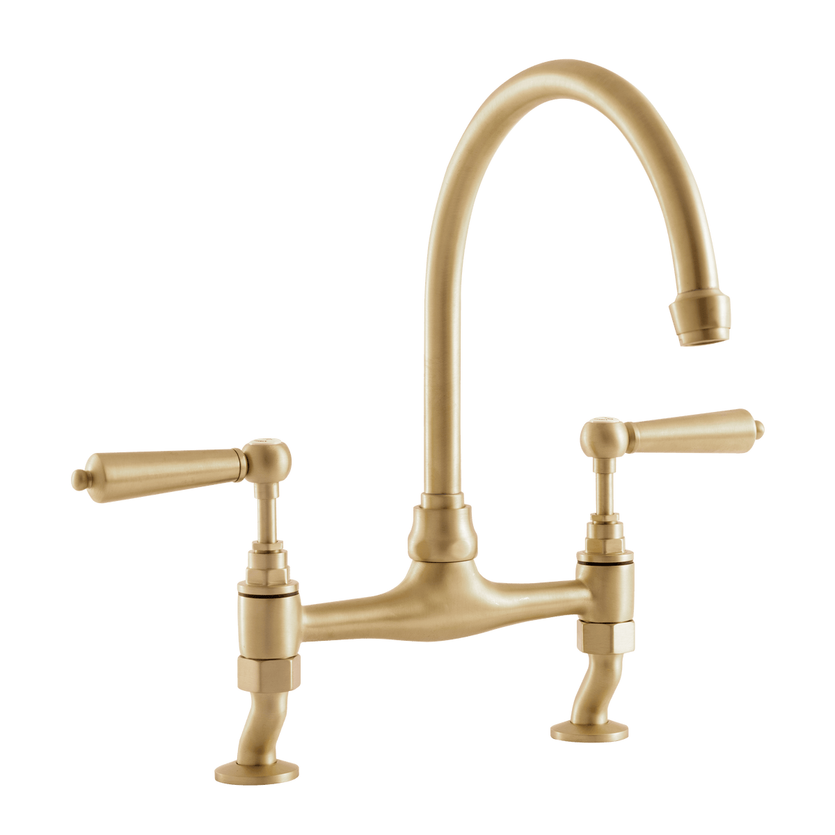 Traditional Kitchen Bridge Mixer Tap by Renaissance - Brushed Brass / Metal Lever - front view