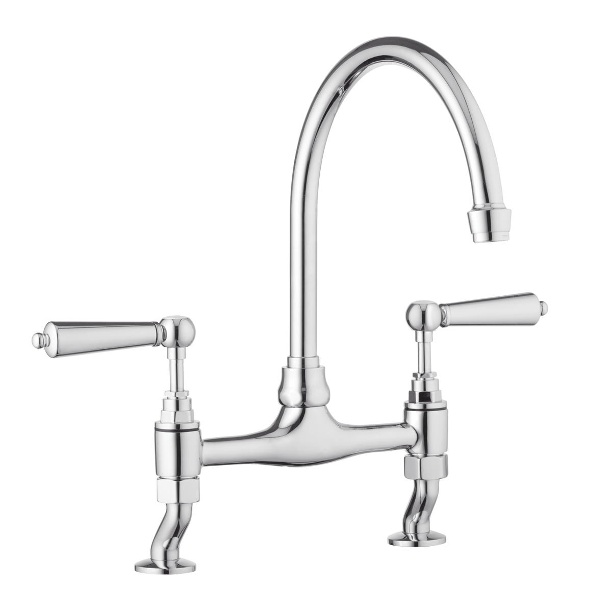 Traditional Kitchen Bridge Mixer Tap by Renaissance - Chrome / Metal Lever - front view