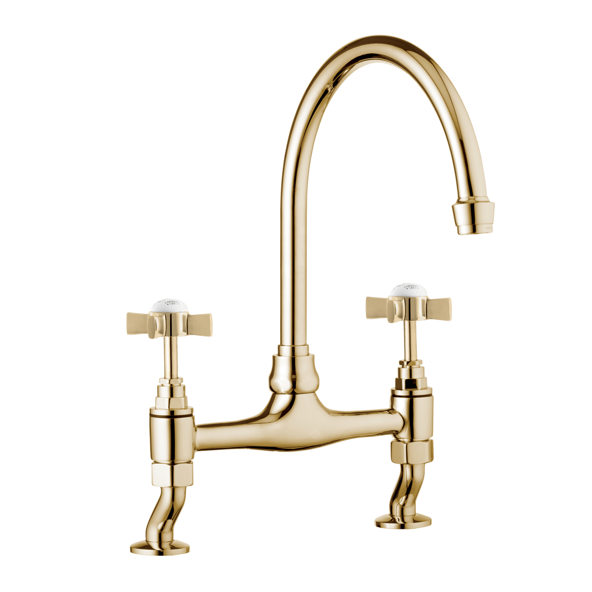 Traditional Kitchen Bridge Mixer Tap by Renaissance - Gold / Cross Handles - front view