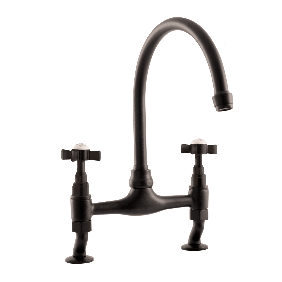 Traditional Kitchen Bridge Mixer Tap by Renaissance - Matte Black / Cross Handles - front view
