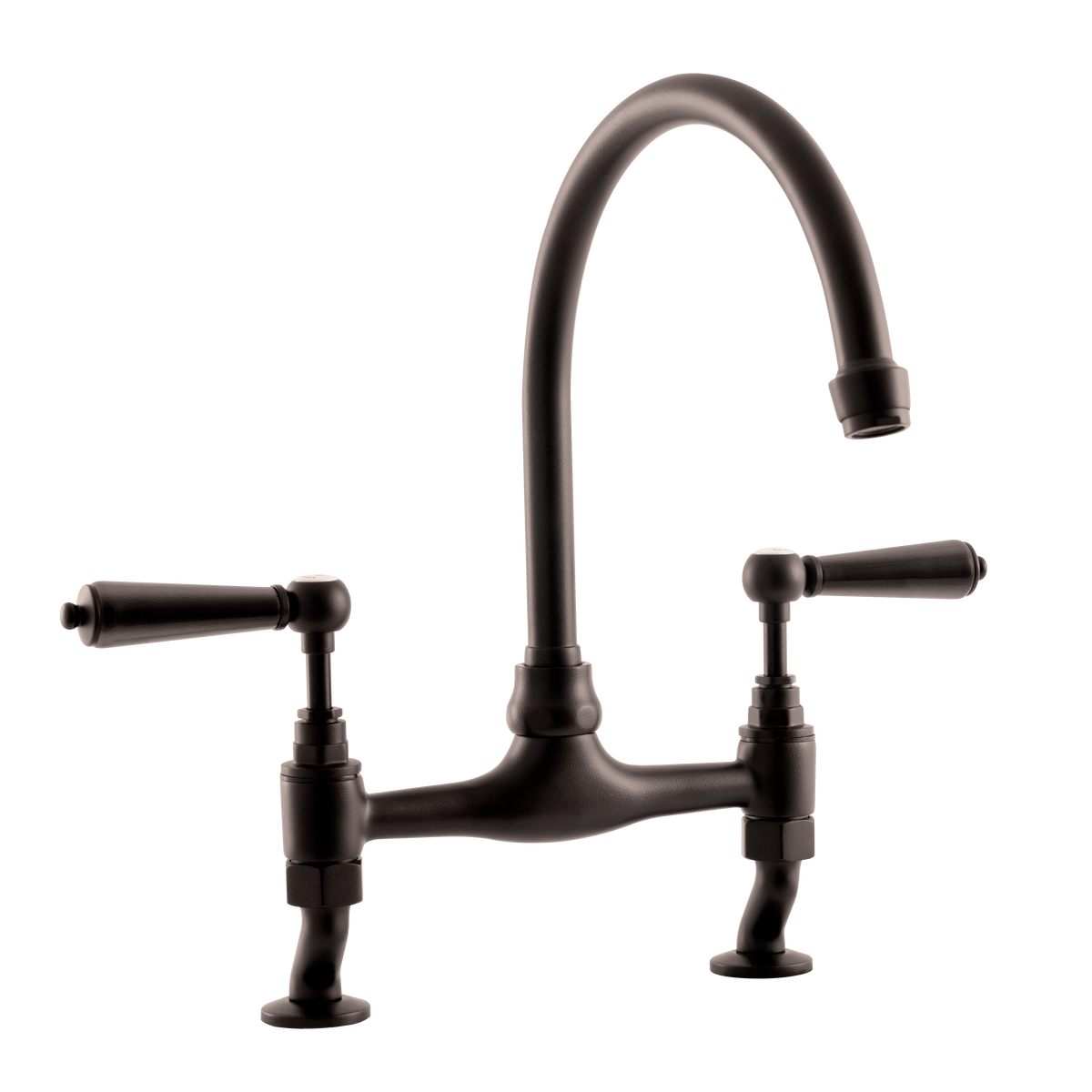 Traditional Kitchen Bridge Mixer Tap by Renaissance - Matte Black / Metal Lever - front view
