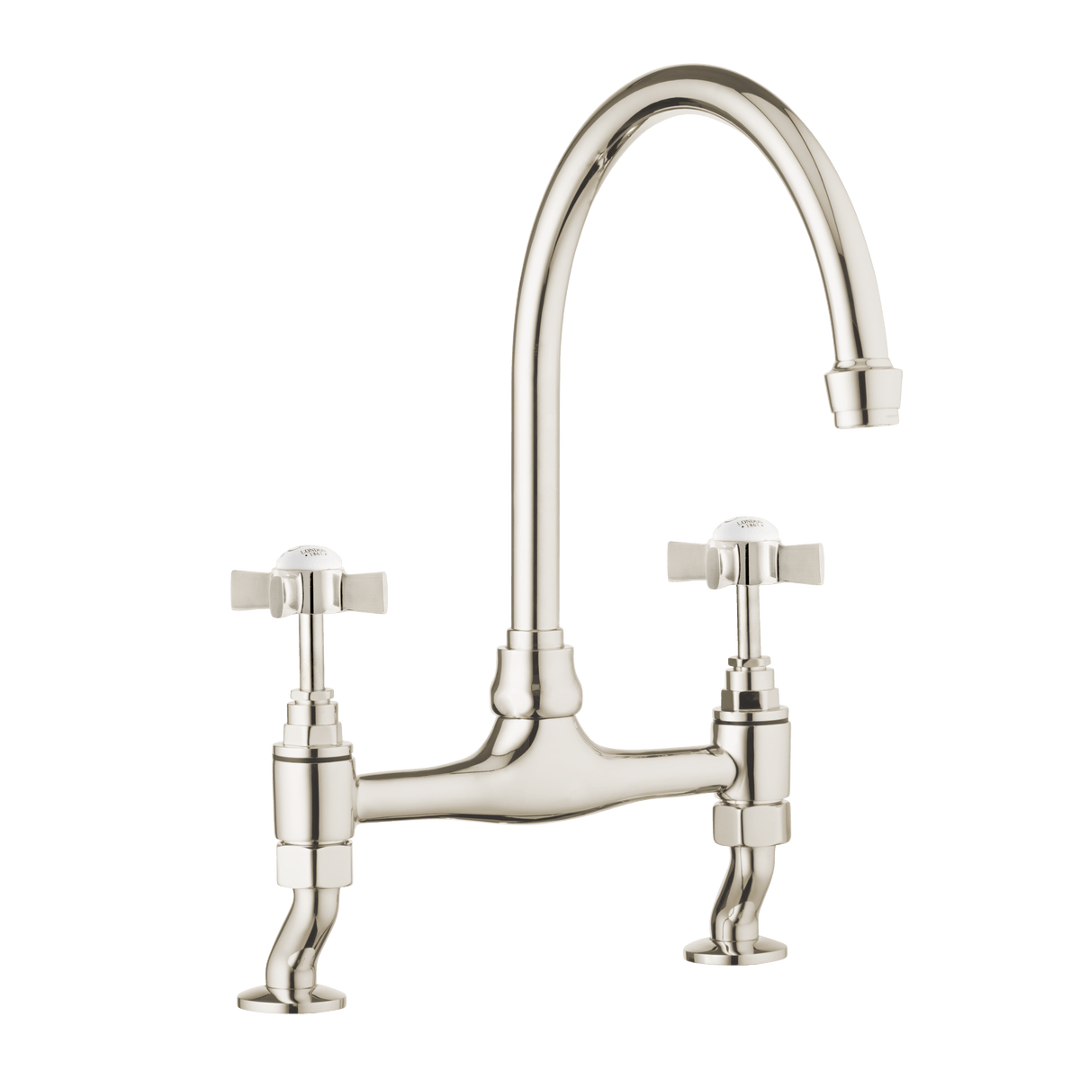 Traditional Kitchen Bridge Mixer Tap by Renaissance - Nickel / Cross Handles - front view