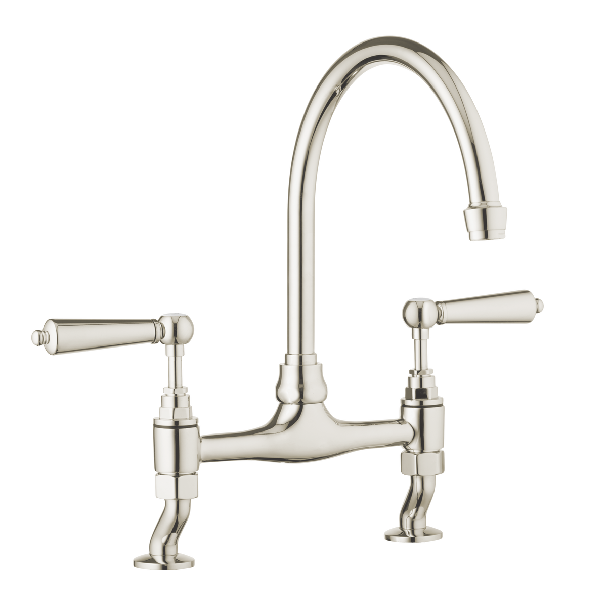 Traditional Kitchen Bridge Mixer Tap by Renaissance - Nickel / Metal Lever - front view