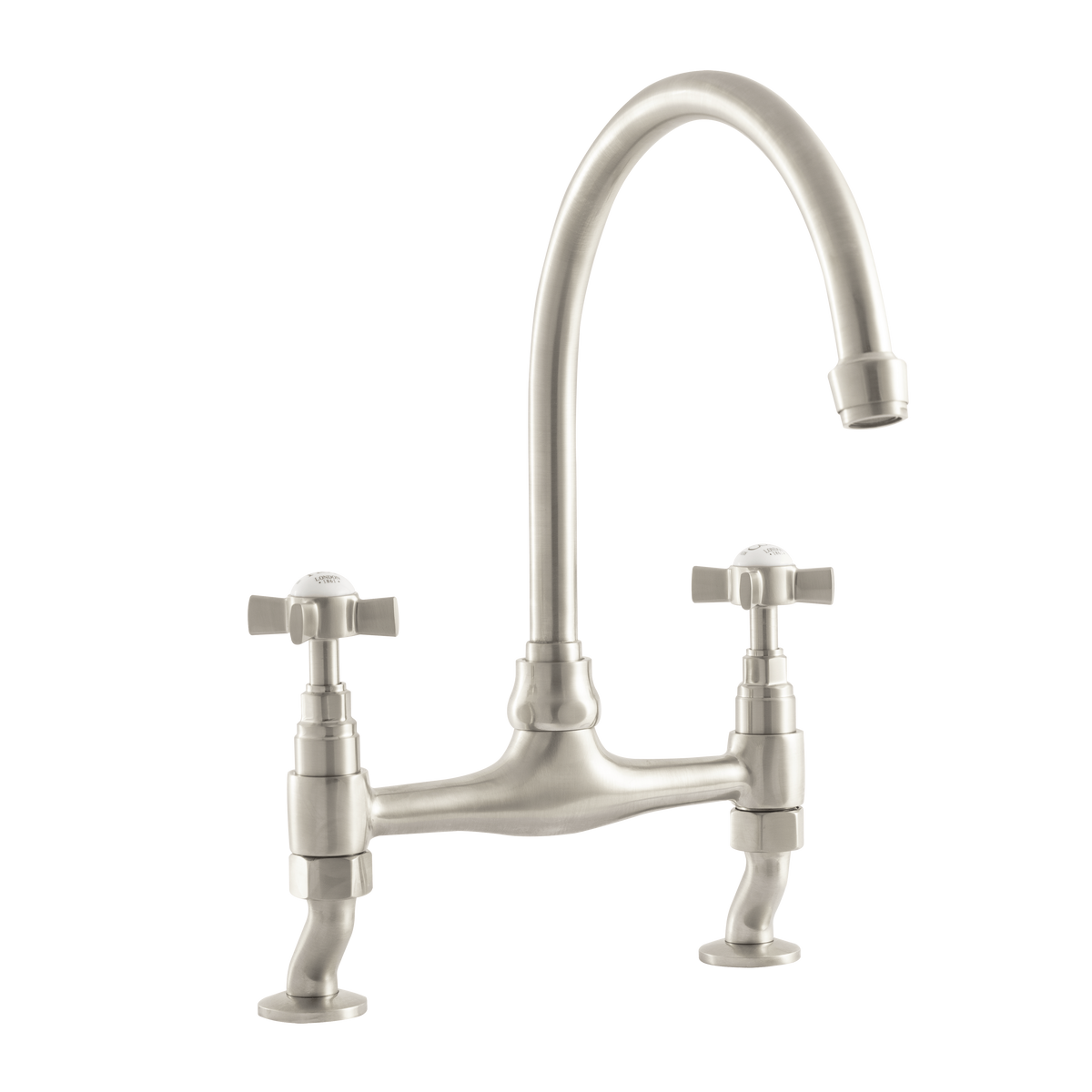 Traditional Kitchen Bridge Mixer Tap by Renaissance - Pewter / Cross Handles - front view