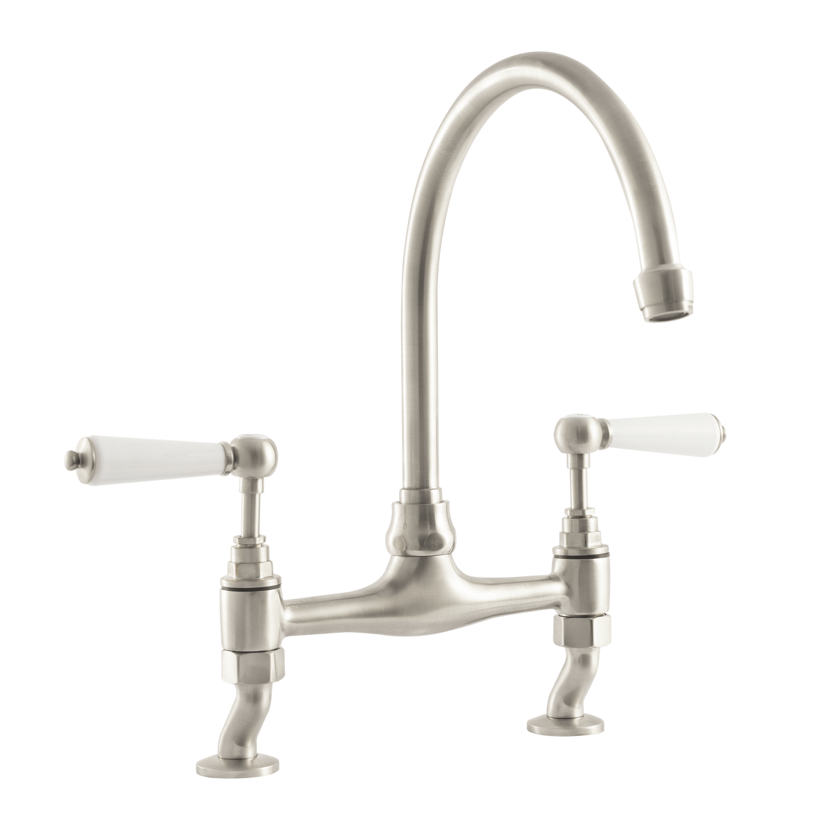 Traditional Kitchen Bridge Mixer Tap by Renaissance - Pewter / Porcelain Levers - front view