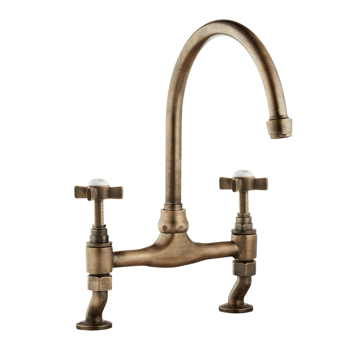 Traditional Kitchen Bridge Mixer Tap by Renaissance - Rubbed Bronze / Cross Handles - front view