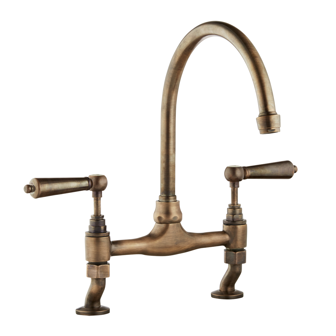 Traditional Kitchen Bridge Mixer Tap by Renaissance - Rubbed Bronze / Metal Lever - front view