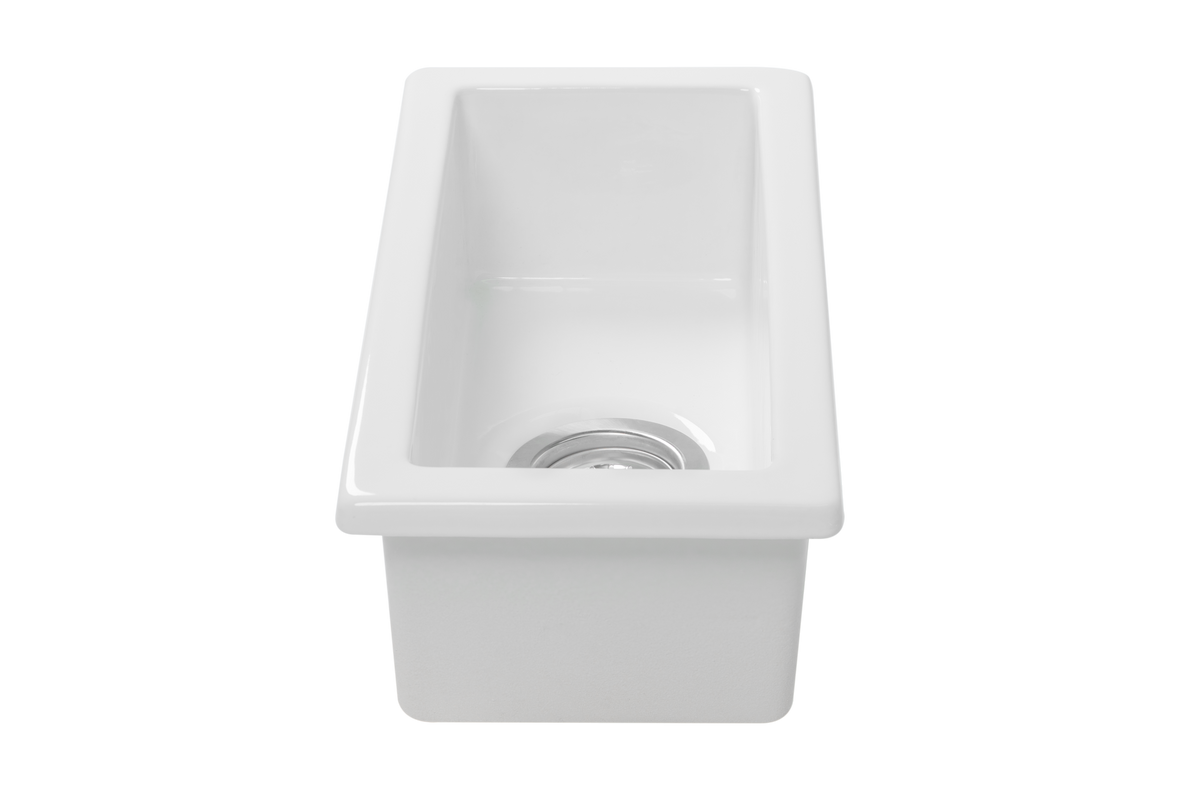Undermount Fireclay Kitchen Sink Side Bowl - 250mm by Savile Row - angled interior view with waste