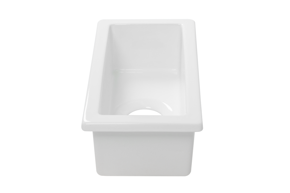 Undermount Fireclay Kitchen Sink Side Bowl - 250mm by Savile Row - front view - small rectangular fireclay sink