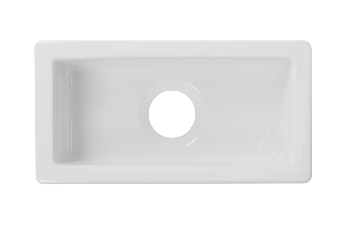 Undermount Fireclay Kitchen Sink Side Bowl - 250mm by Savile Row - top view without waste - small rectangular fireclay sink